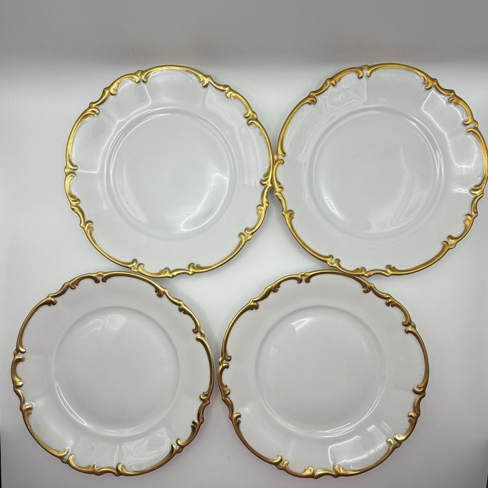Vintage Hutschenreuther Brighton Selb 4 White Gold Bread Butter Plates 6"
